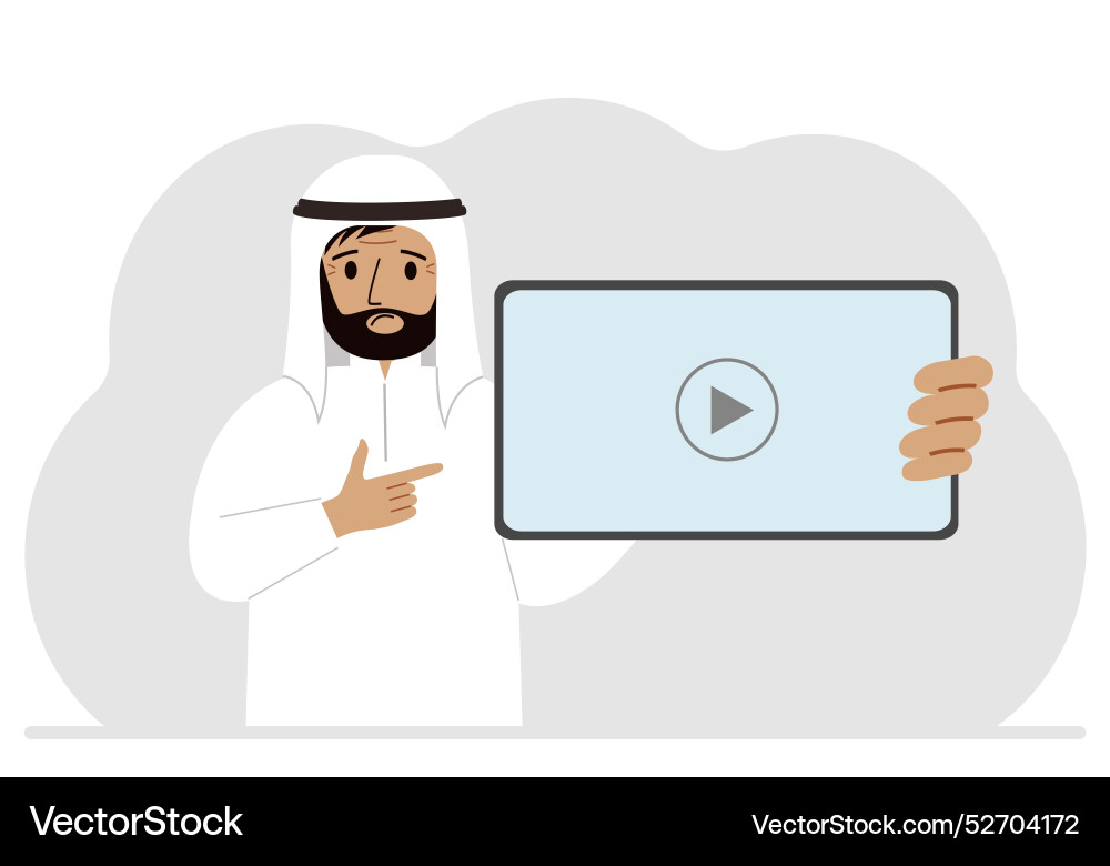 Man holding tablet computer with video player Vector Image