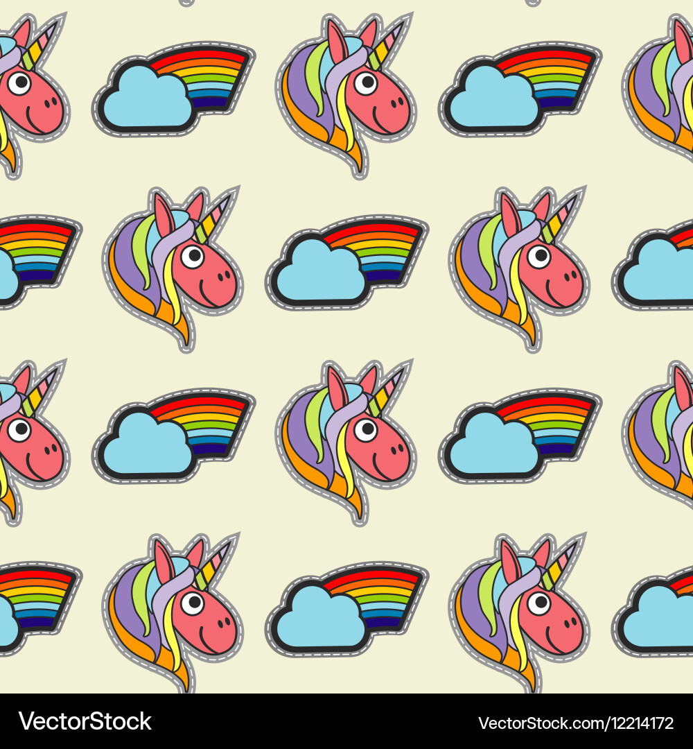 Patch unicorns and rainbows seamless Vector Image