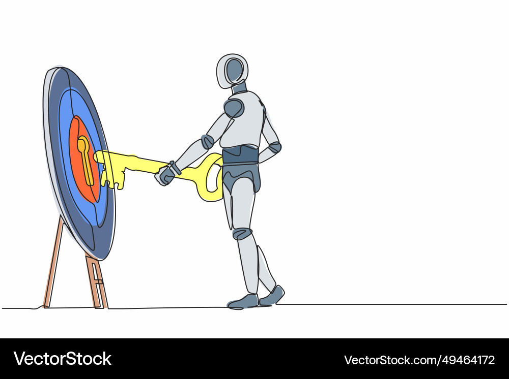 Single continuous line drawing robot putting big Single continuous line drawing robot putting big Vector Image