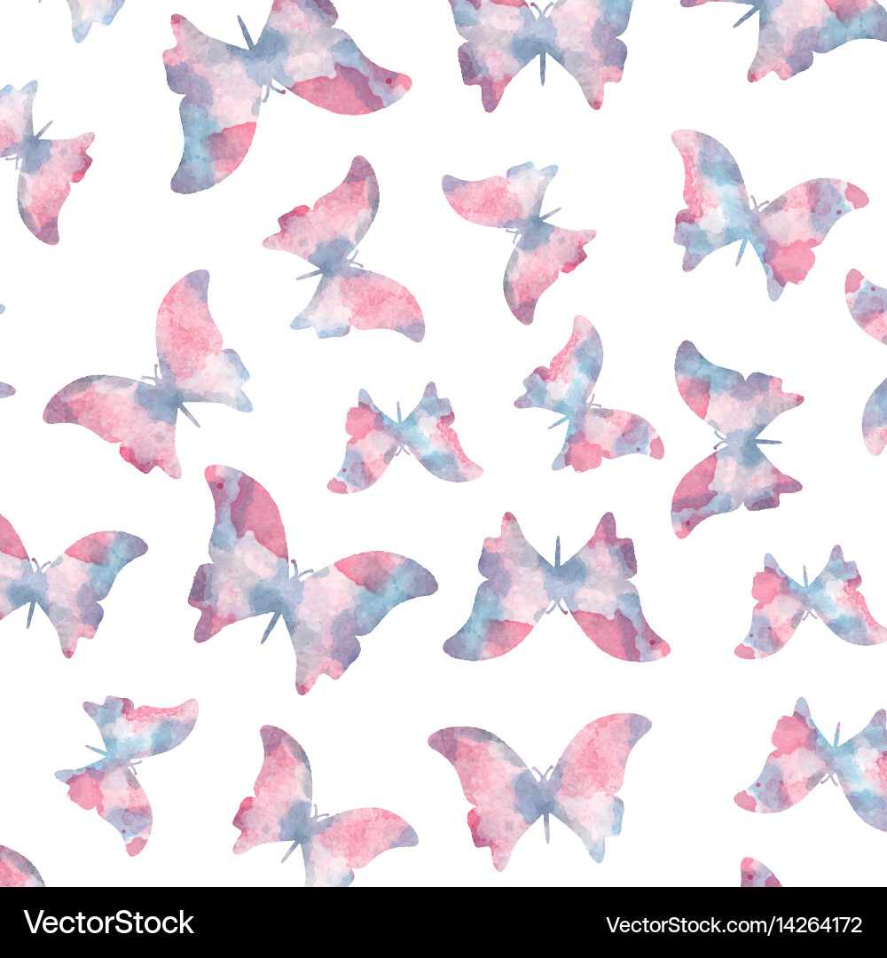 Watercolor Butterfly Pattern - Seamless Vector Image