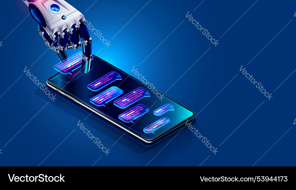 Ai chatbot in image robot or cyborg holding Ai chatbot in image robot or cyborg holding vector image