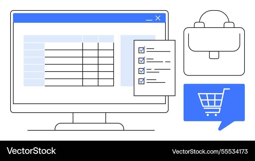 Digital workspace with computer screen checklist Digital workspace with computer screen checklist vector image