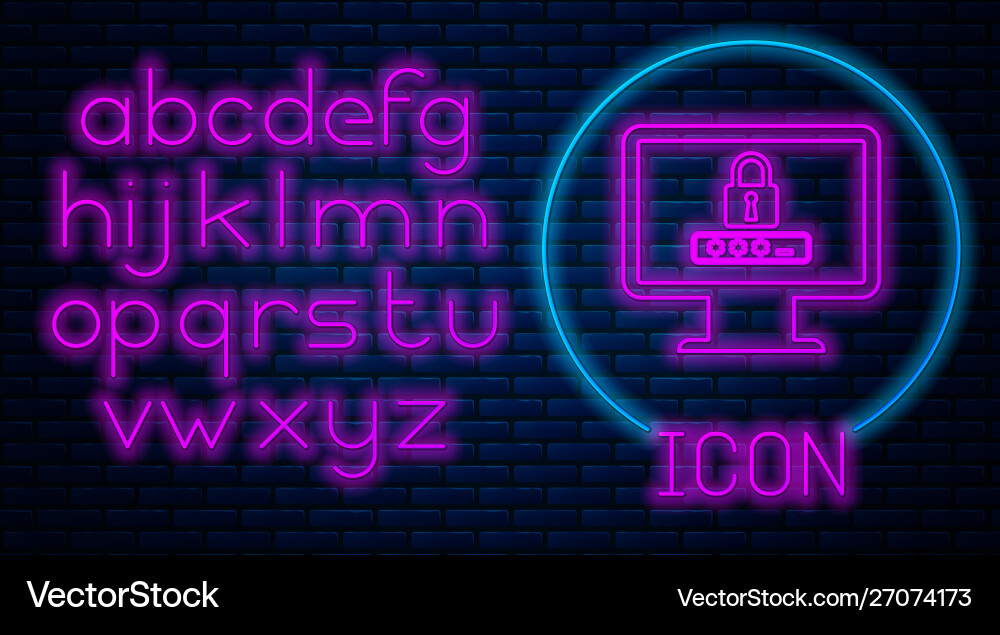 Glowing neon monitor with password notification Glowing neon monitor with password notification Vector Image