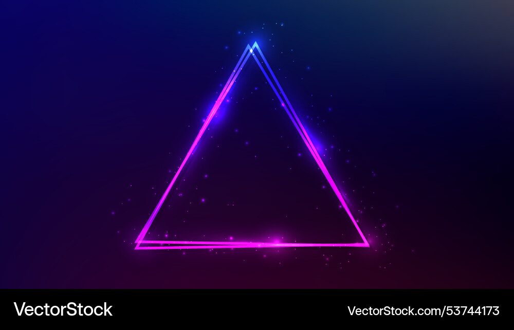 Neon double triangular frame with shining effects Neon double triangular frame with shining effects vector image