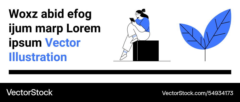 Person sitting and reading on a block with large Vector Image