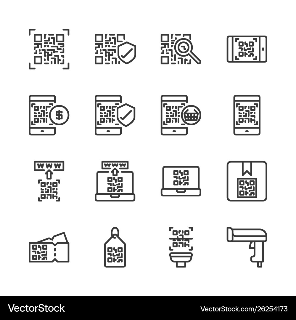 Qr code related icon set Qr code related icon set vector image