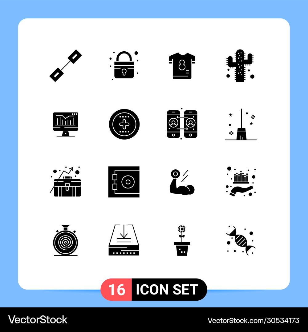 Set 16 solid glyphs on grid for graph computer Vector Image