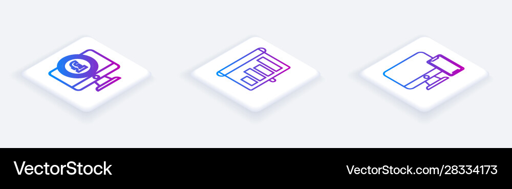 Set isometric line computer monitor with pound Set isometric line computer monitor with pound Vector Image