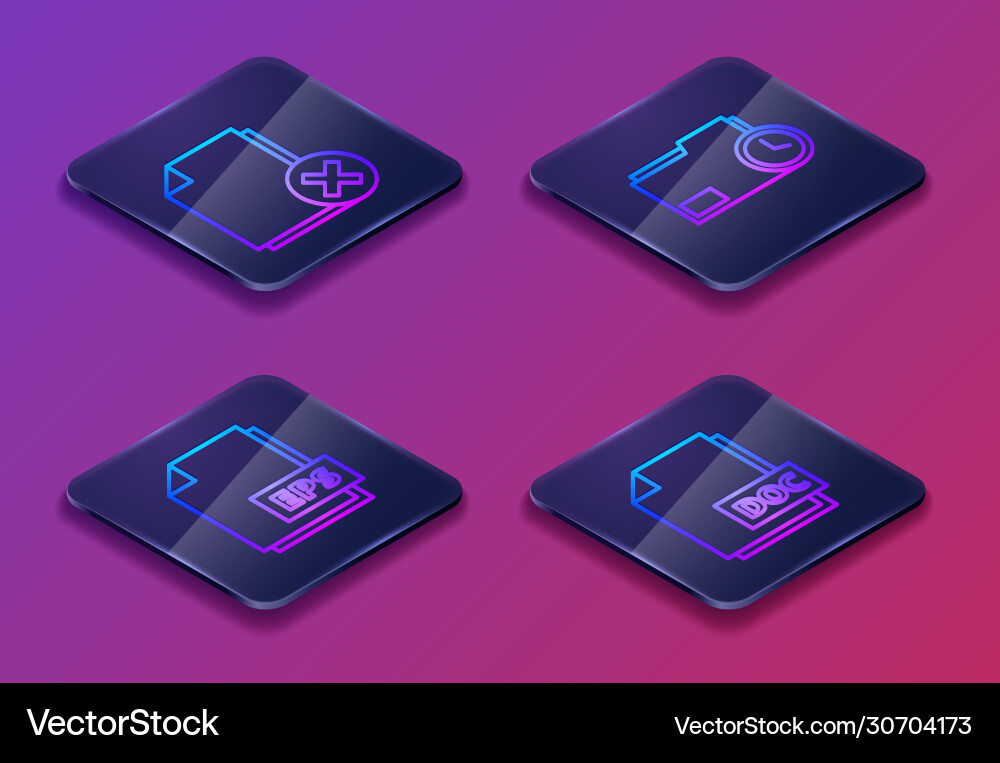 Set isometric line delete file document eps vector image