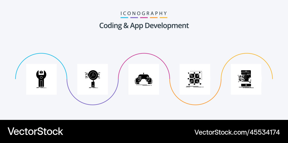 Coding and app development glyph 5 icon pack vector image