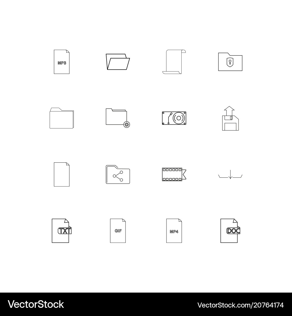 Files and folders sign linear thin icons set vector image