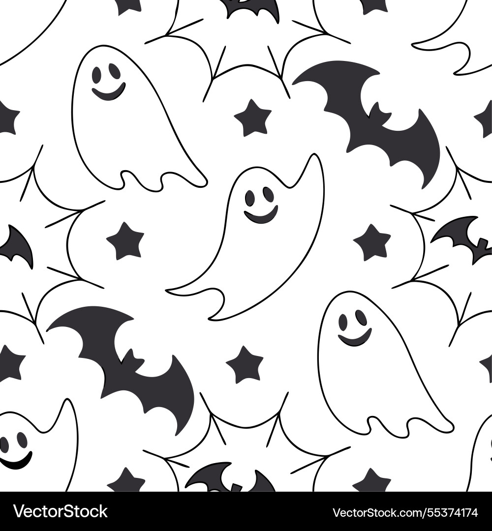 Ghosts and bats seamless tile pattern with spooky Vector Image