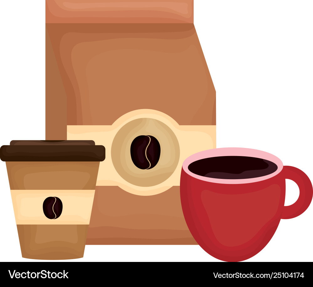 Kaffeetasche Produkt mit Tasse und Kunststoffbehälter Kaffeetasche Produkt mit Tasse und Kunststoffbehälter vektorbild