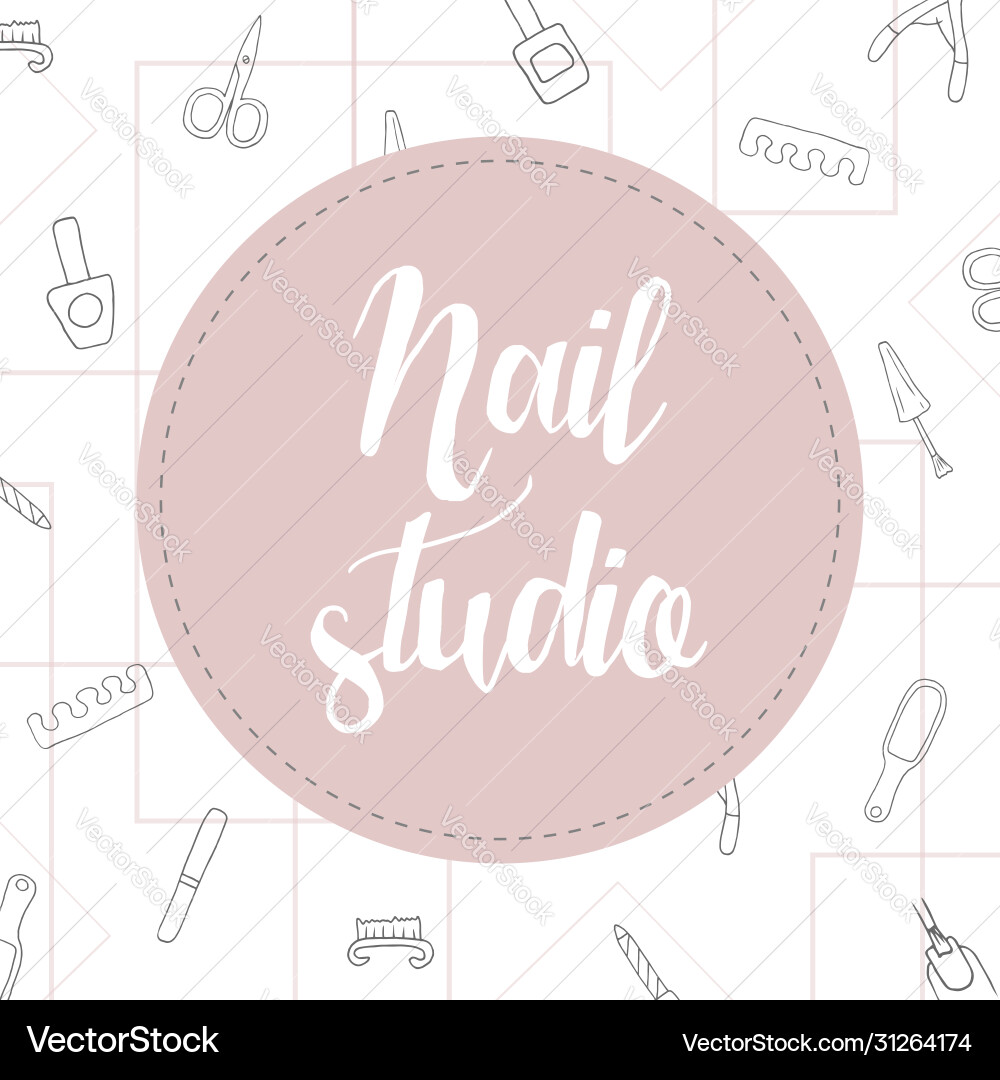 Manicure pedicure doodle tools set with nail Vector Image