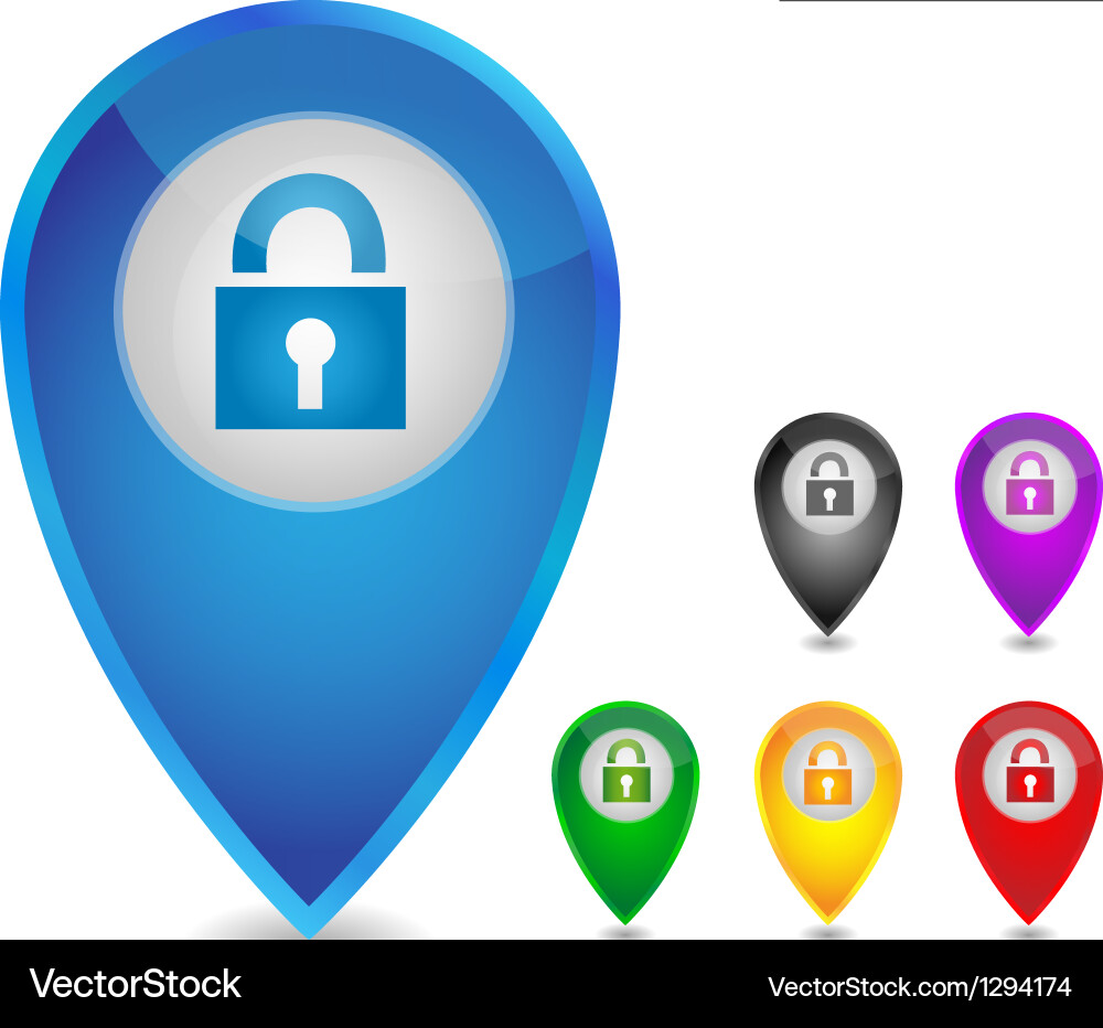Map pointer with lock icon colorful vector image