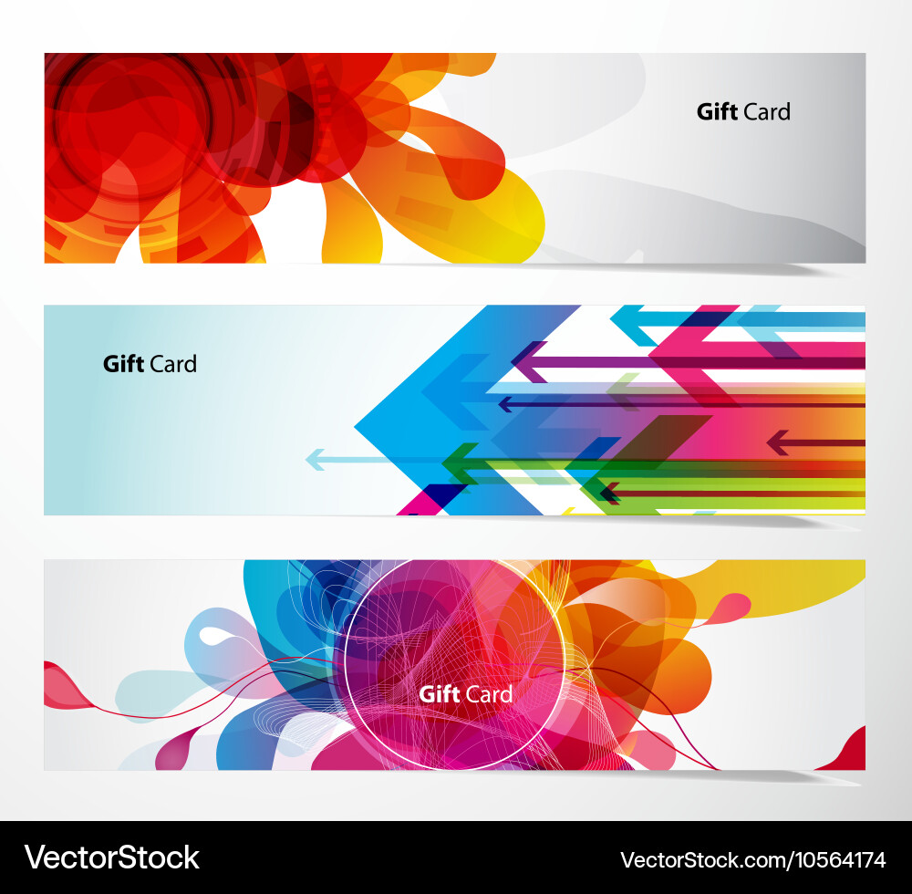 Set of gift cards with arrows and abstract objects vector image