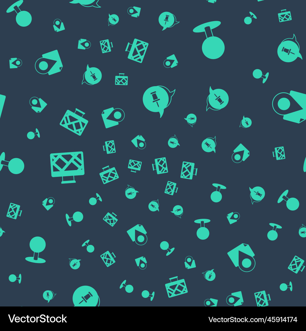 Set push pin monitor with map location and folded vector image