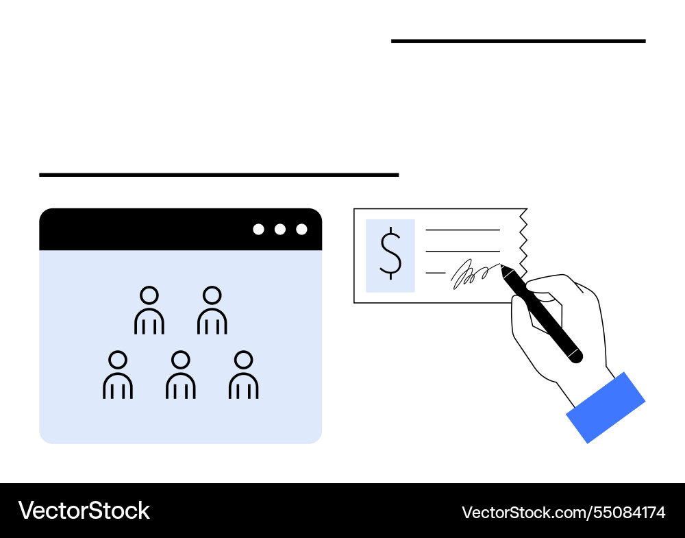 Signing a check beside an online user interface Signing a check beside an online user interface vector image