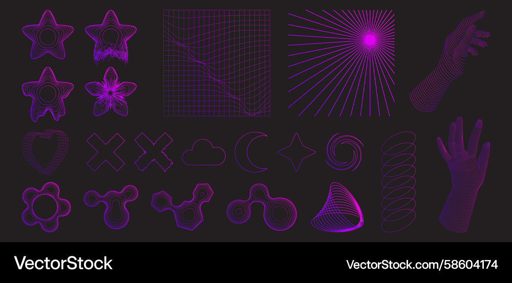Y2K Wireframe Star Set Vector Image
