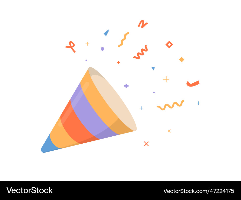 Colorful confetti and party popper icon Colorful confetti and party popper icon vector image