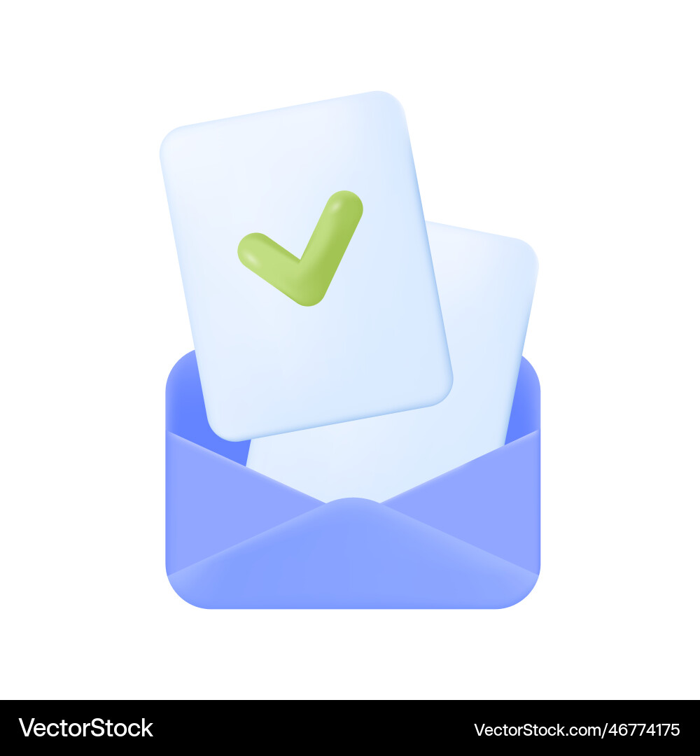 Documents with checkmarks in blue envelope 3d icon Documents with checkmarks in blue envelope 3d icon vector image