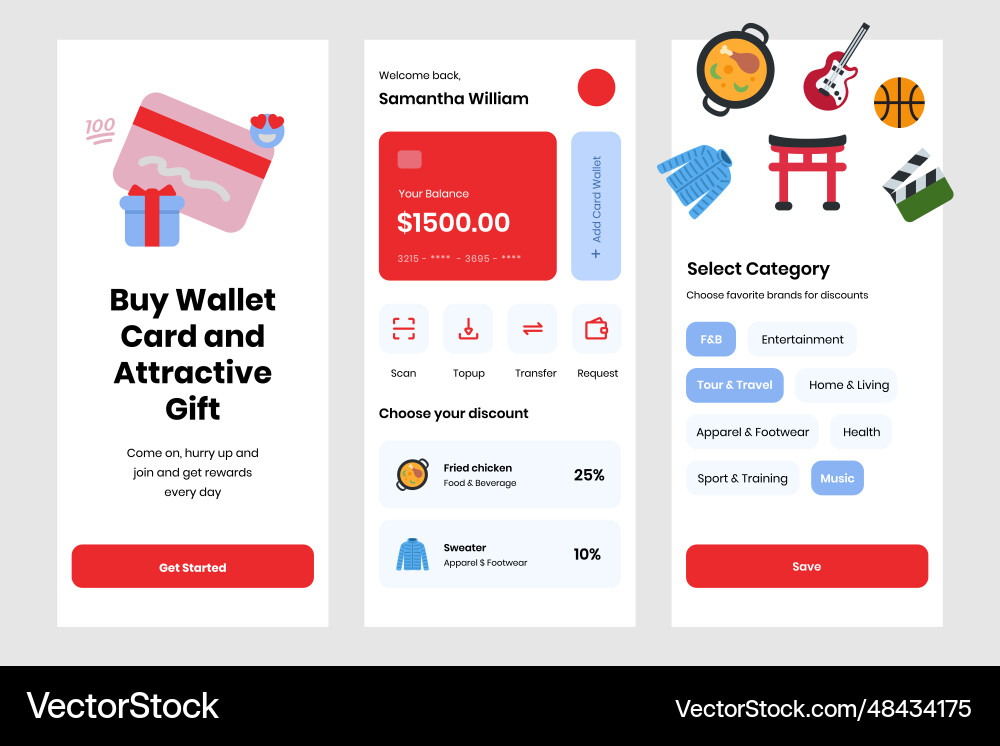 E-wallet ui design template E-wallet ui design template vector image
