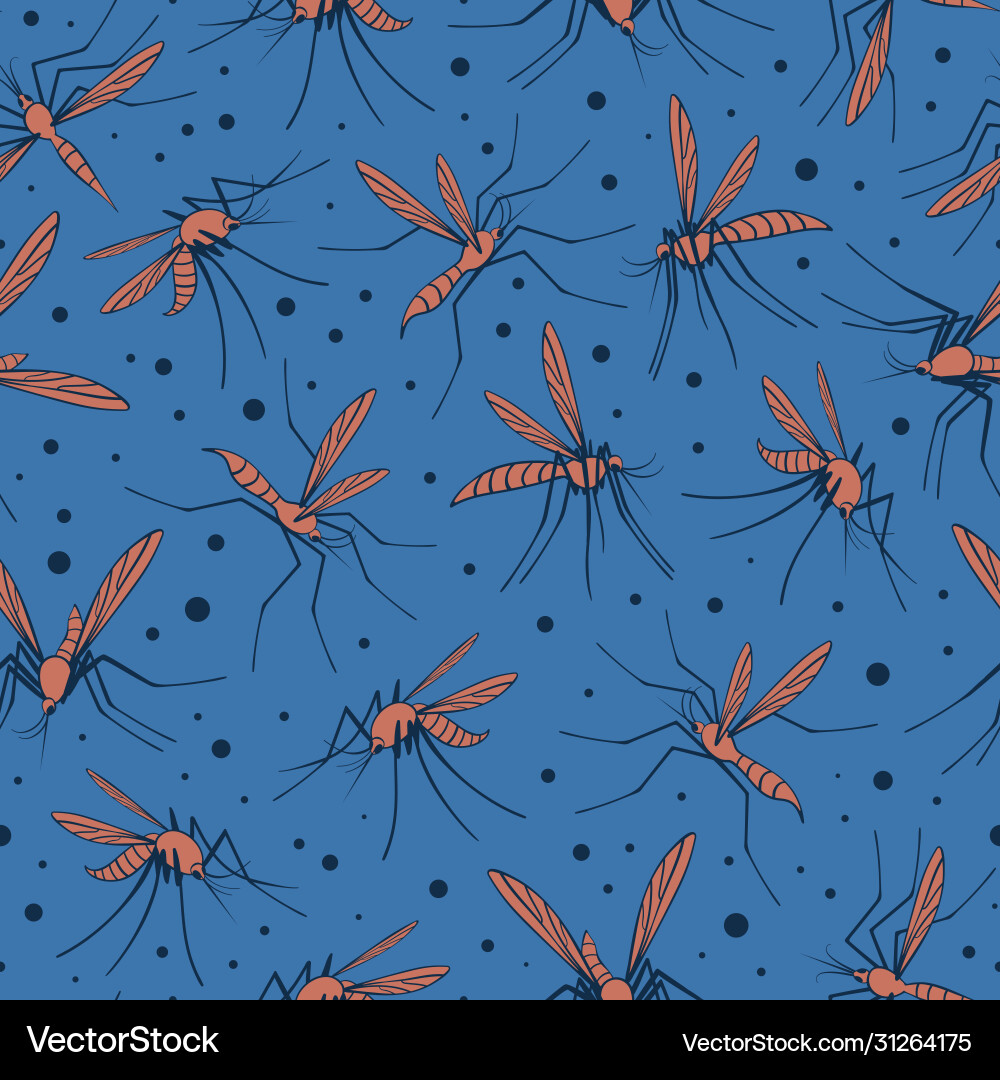 Mosquitoes pattern on dark blue background Vector Image