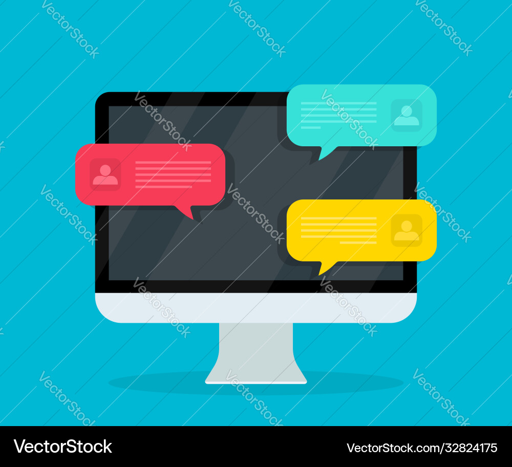 Online chat in computer notification with text Online chat in computer notification with text vector image