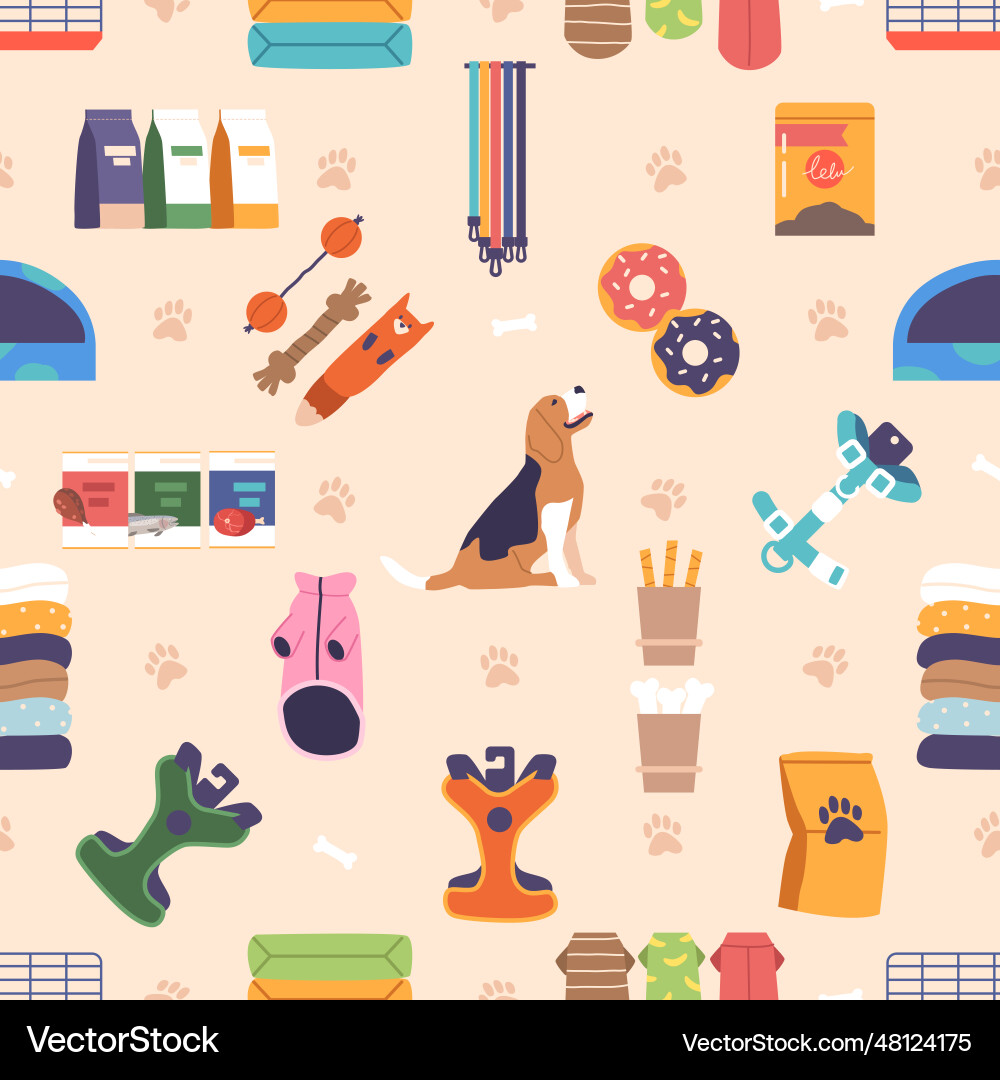 Playful seamless pattern with pet store items Playful seamless pattern with pet store items vector image