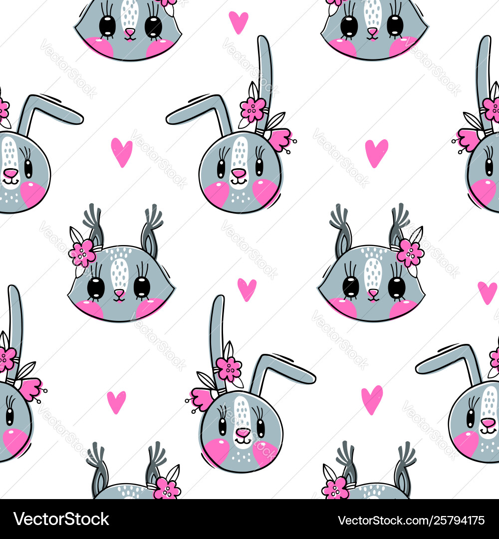 Seamless pattern with faces bunny and squirrel Seamless pattern with faces bunny and squirrel vector image