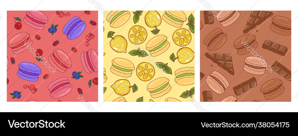 Set seamless patterns with macaroons Set seamless patterns with macaroons vector image