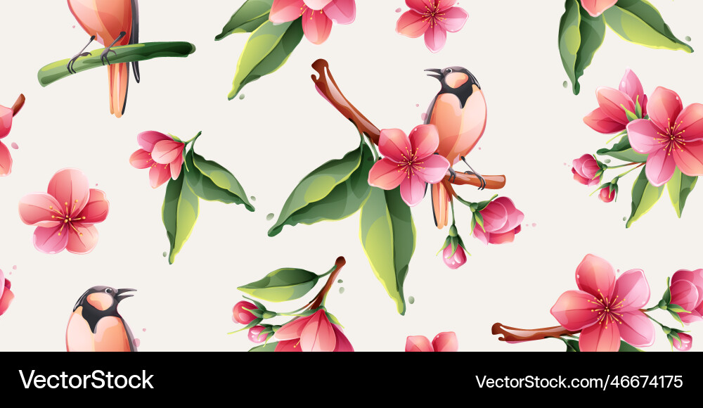 Spring sakura seamless pattern with blooming Spring sakura seamless pattern with blooming vector image