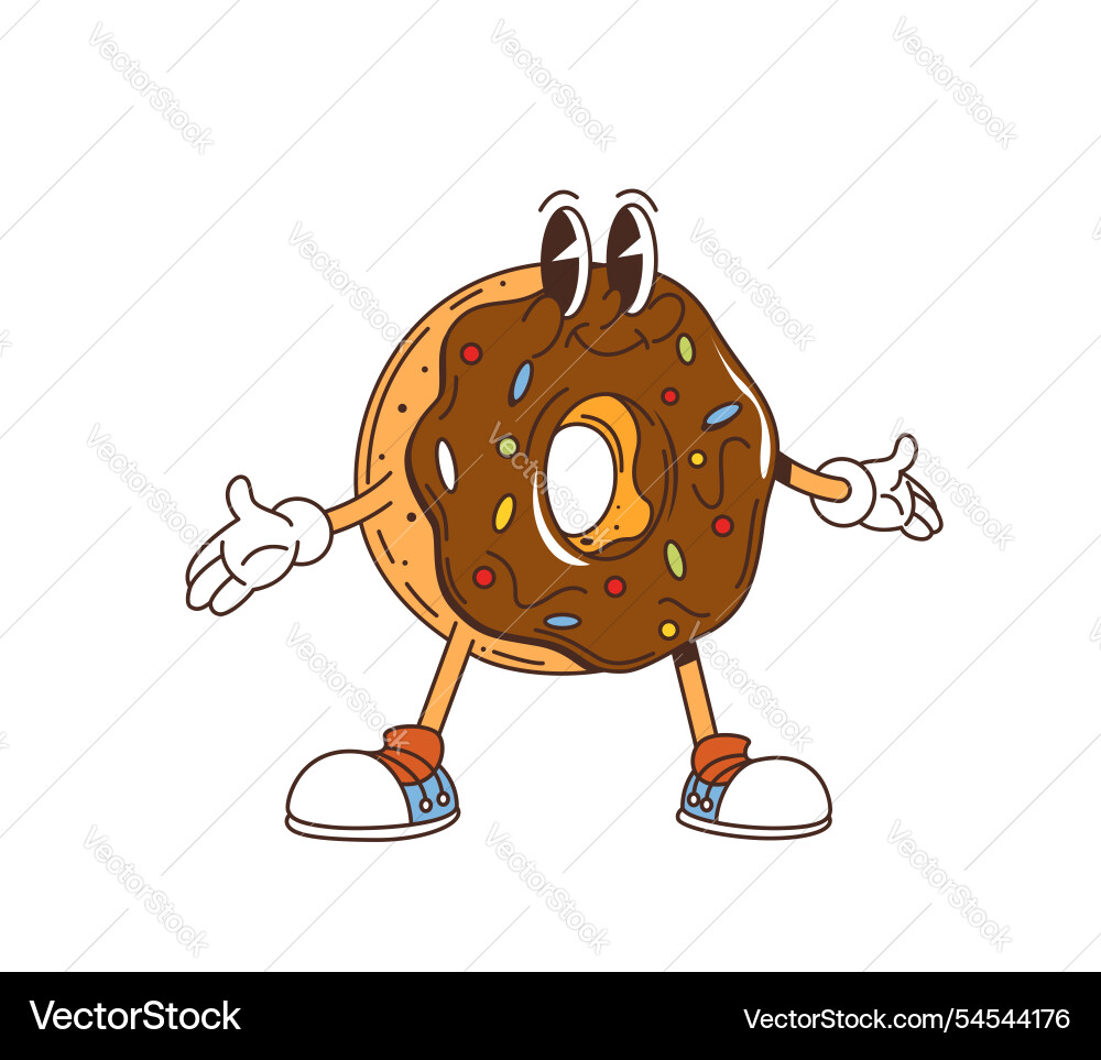 Cartoon retro groovy donut fast food character Cartoon retro groovy donut fast food character vector image