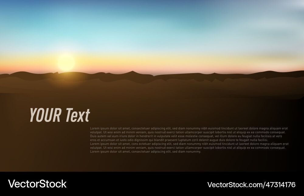 Realistic dark orange sunrise sky with mountains Vector Image