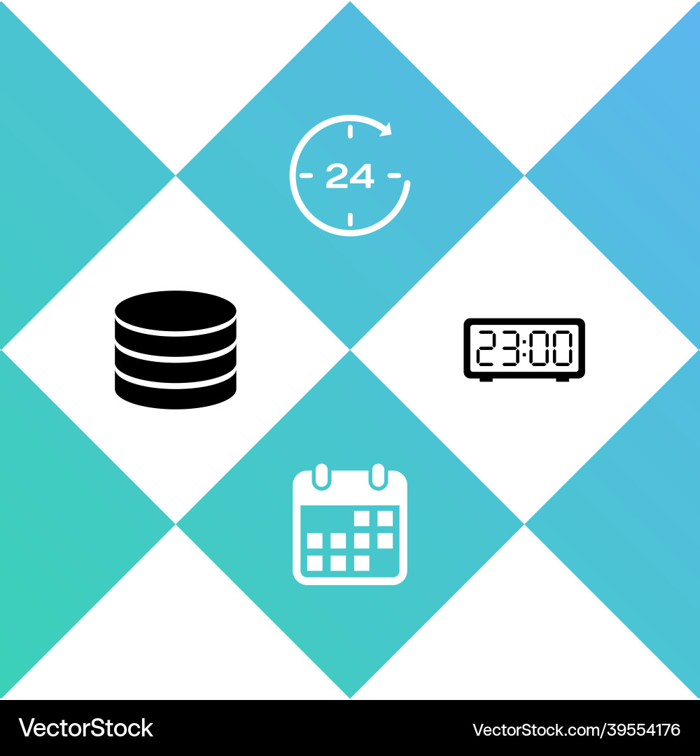 Set database calendar clock 24 hours and digital vector image