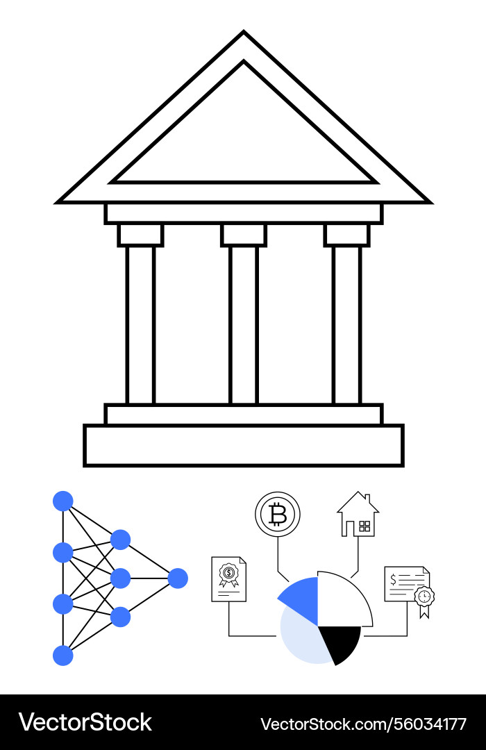 Bank structure with neural network blockchain Bank structure with neural network blockchain Vector Image
