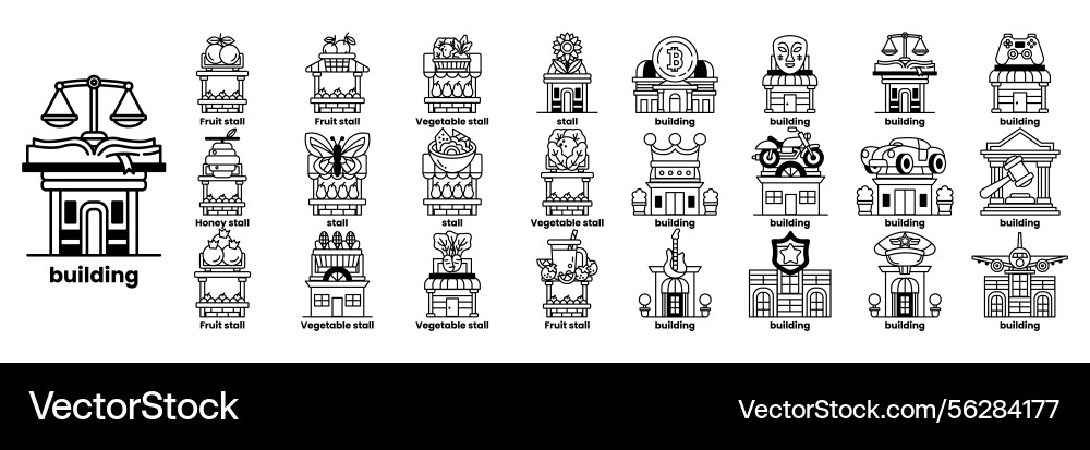 Building Row - Diverse Styles vector image