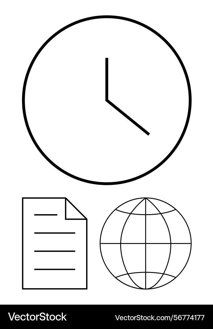 Clock document and globe representing time Clock document and globe representing time vector image