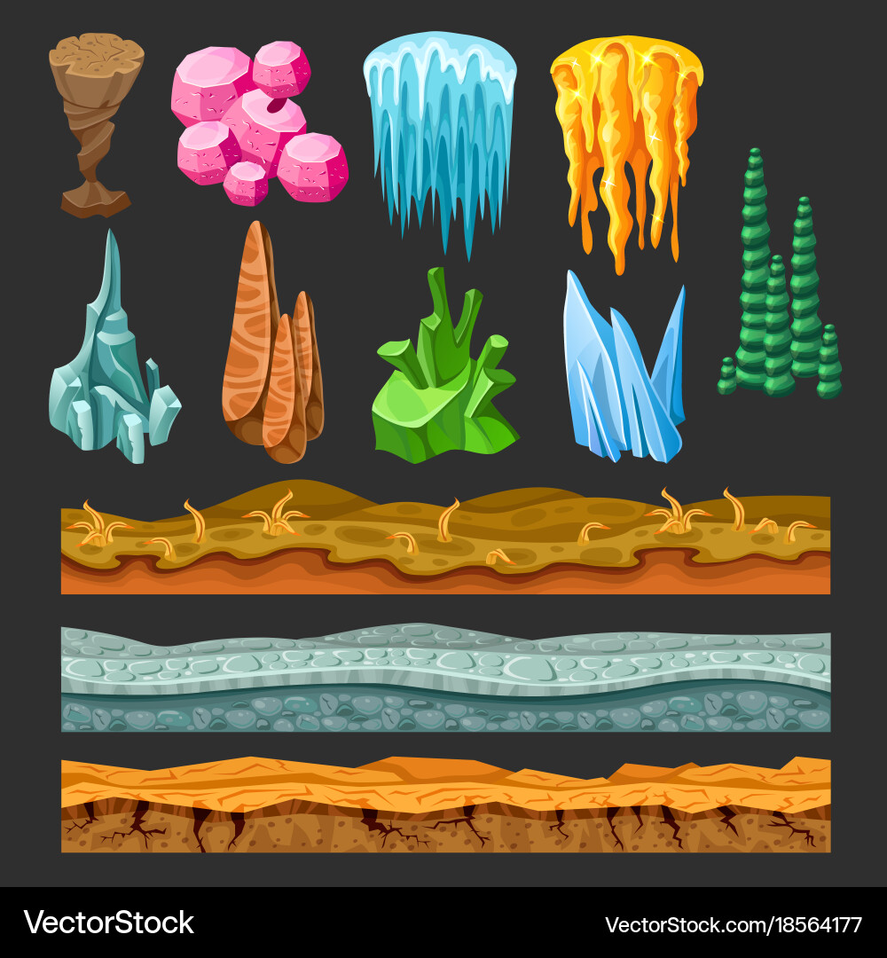 Colorful game landscape elements set Royalty Free Vector