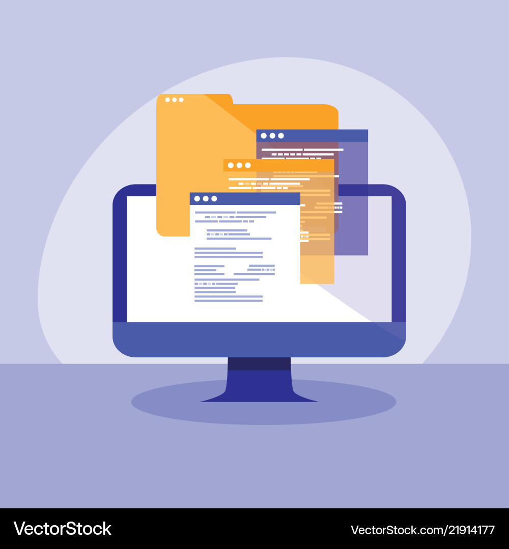 Desktop computer with webpage templates vector image