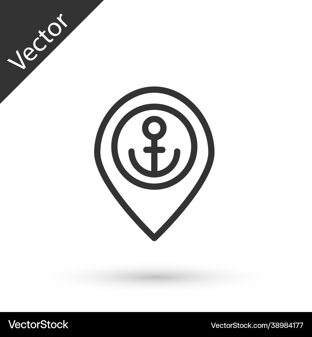 Grey line map pointer with anchor icon isolated vector image