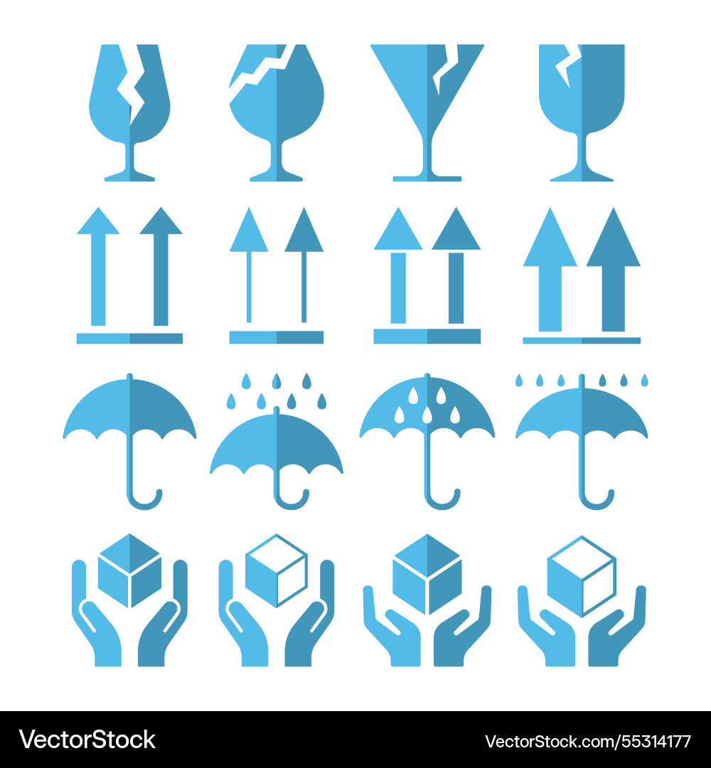 Packaging symbols icon set fragile handle Vector Image
