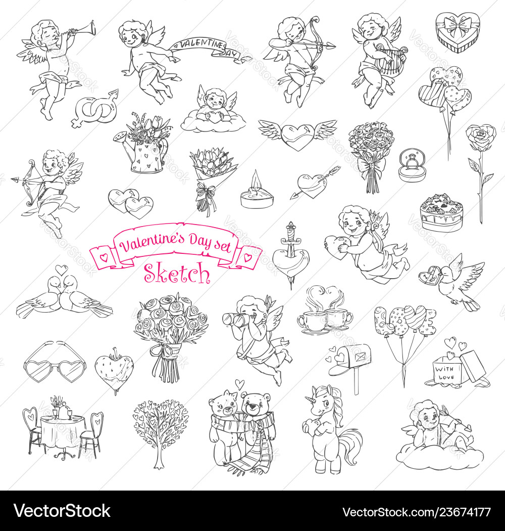 Valentines day hearts gifts flowers and ring Valentines day hearts gifts flowers and ring vector image
