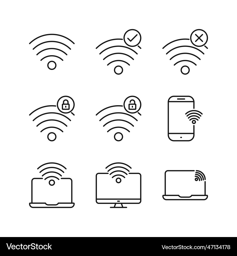 Editable set icon of wireless connection isolated Editable set icon of wireless connection isolated vector image