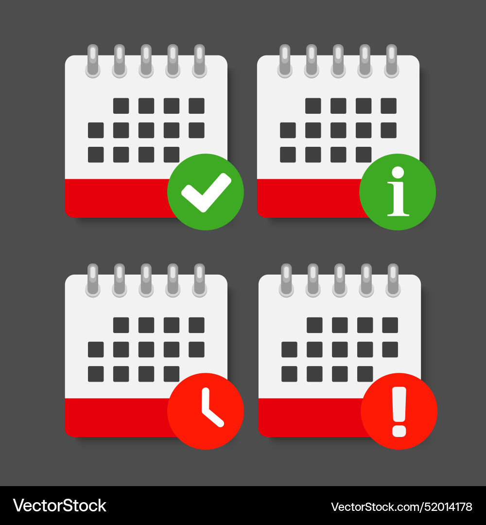 Icon calendar - message check info error clock Icon calendar - message check info error clock vector image