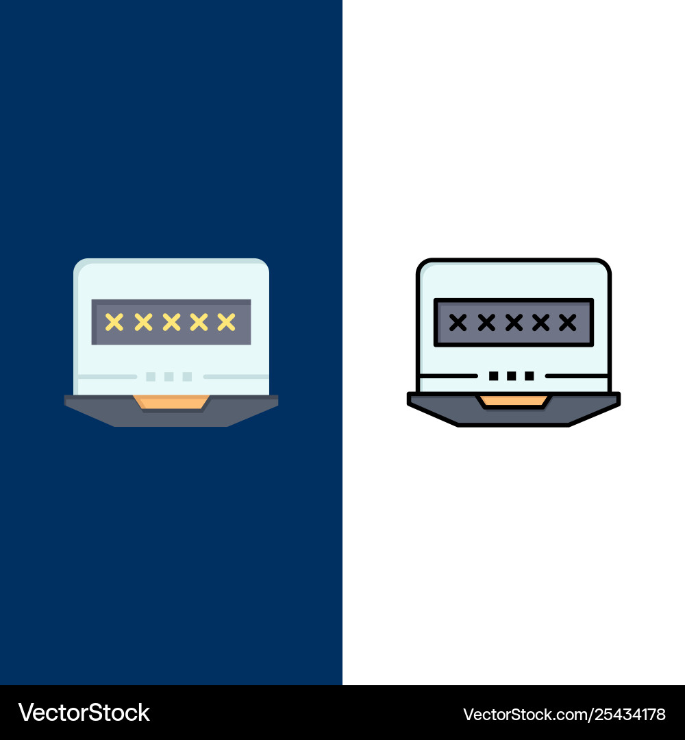 Laptop computer lock security icons flat and line vector image
