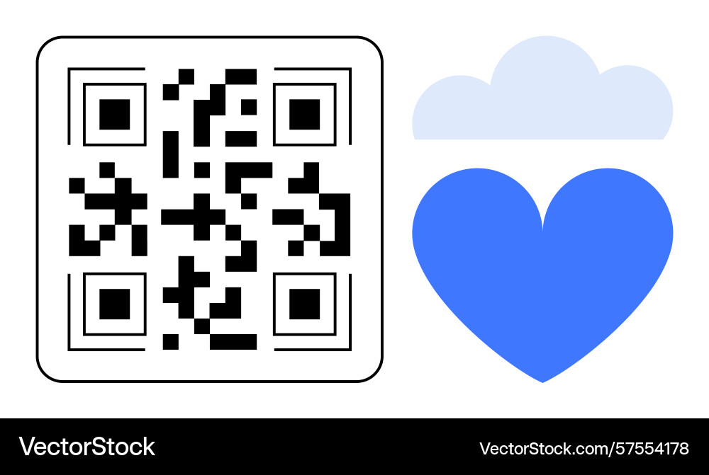 Qr code with cloud and heart icon suggesting Qr code with cloud and heart icon suggesting vector image