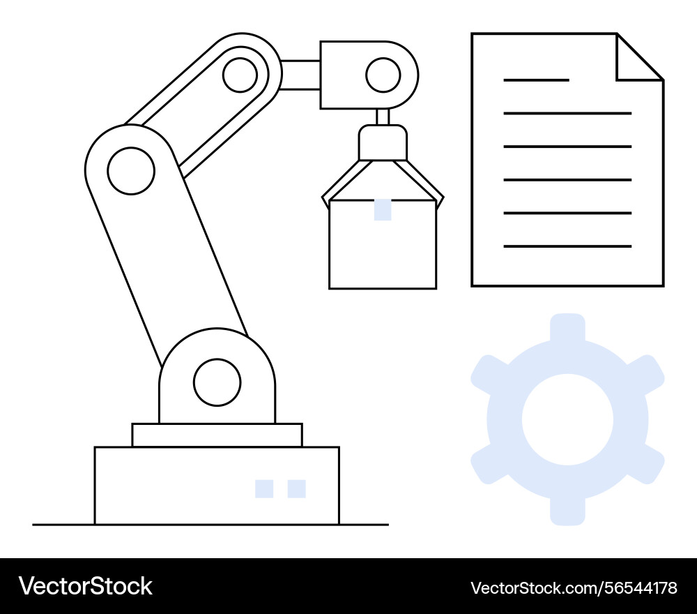 Robotic arm handling object beside document Robotic arm handling object beside document vector image