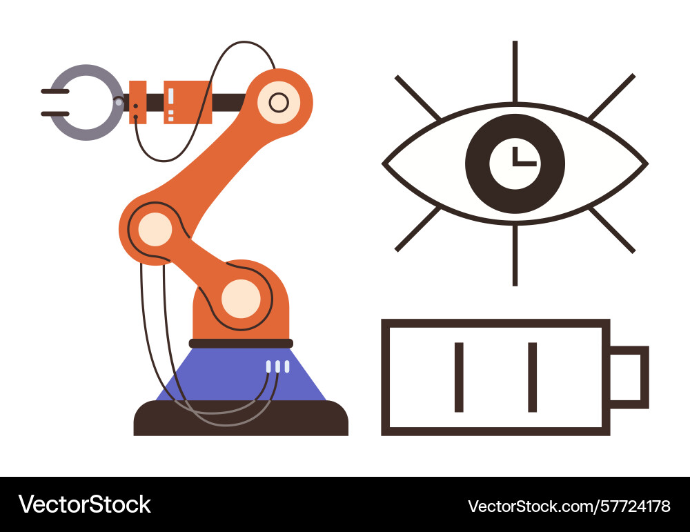 Robotic arm with eye sensor and battery icon Robotic arm with eye sensor and battery icon Vector Image