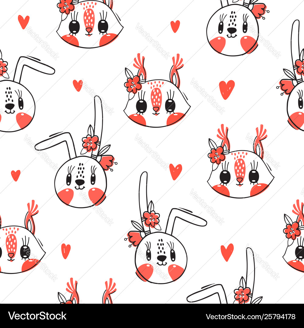 Seamless pattern with faces bunny and squirrel Vector Image